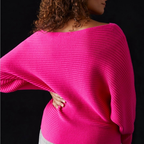 By Anthropologie Ribbed Pullover Pink Wide Neck Sweater Small - Picture 7 of 14